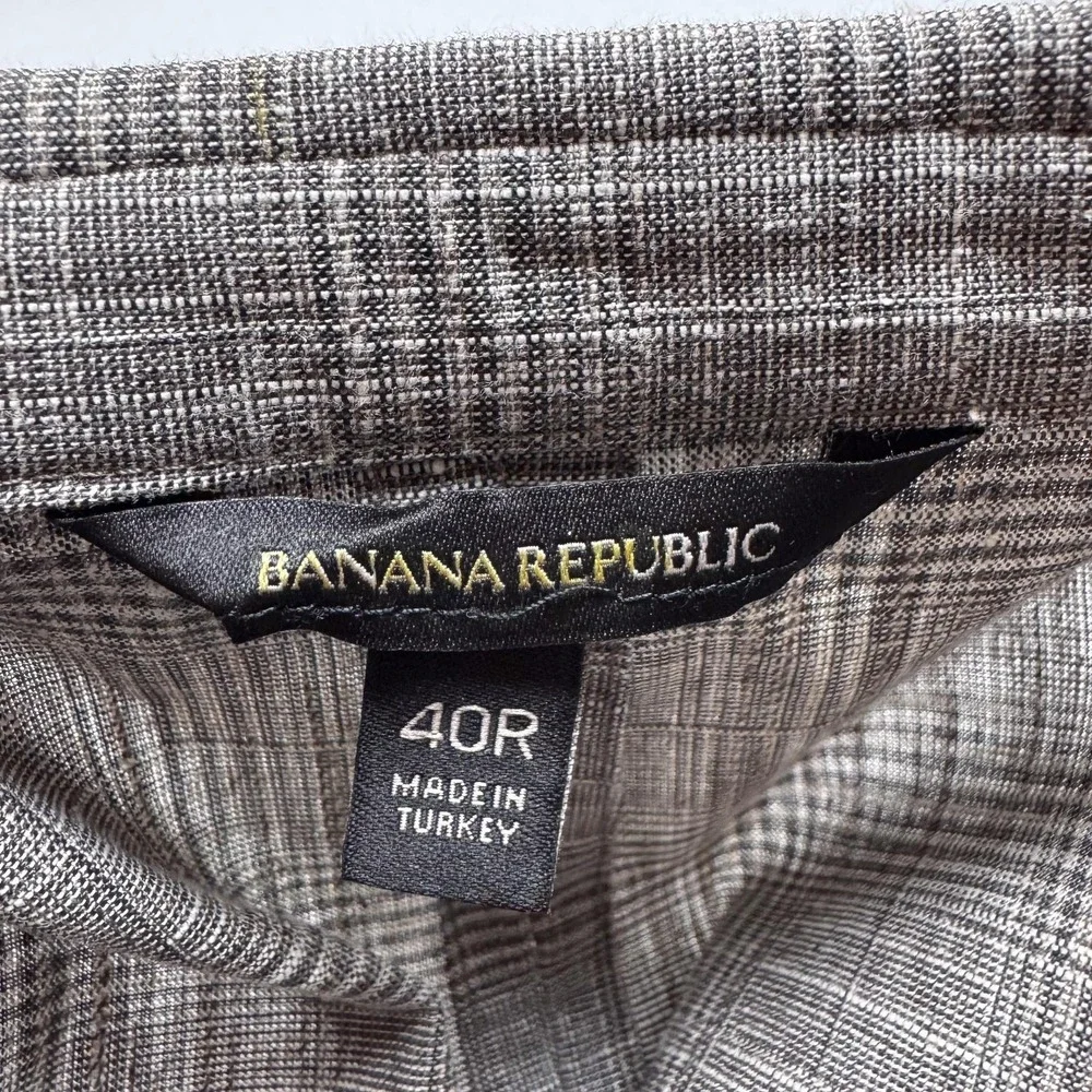 Banana Republic Blazer Mens 40R Gray Slim Fit Glen‎ Plaid Tollegno Italian Wool